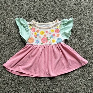 Dot Dot Smile Limited Edition Pink Floral Flutter Sleeve Top, Size 12-24 Months